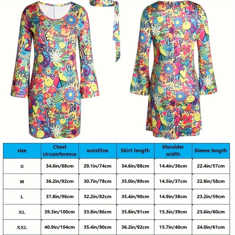 Hippie Printed Costume for Halloween Disco Party