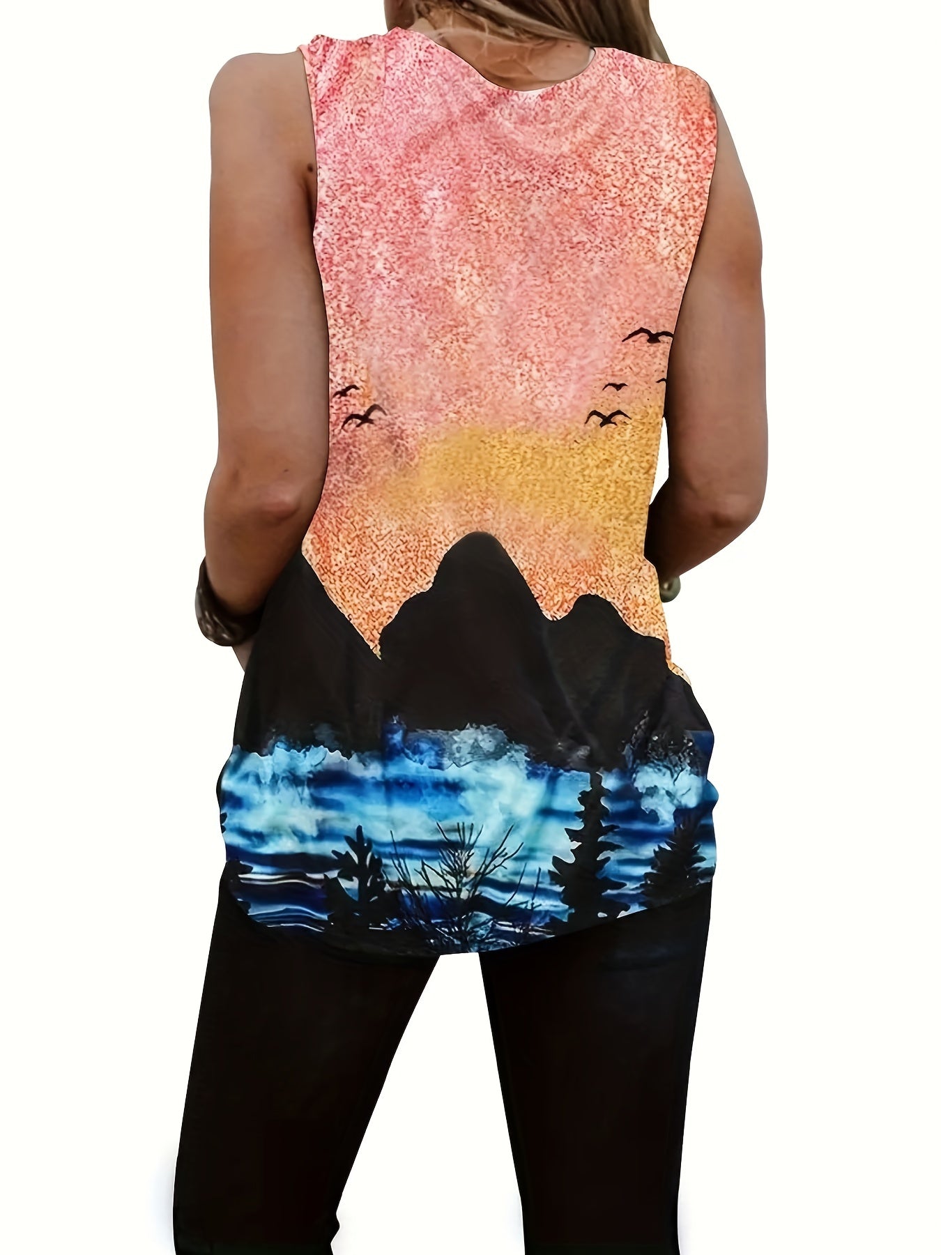 Women's Summer Tank Top All Over Print Crew Neck Casual Sleeveless Shirt