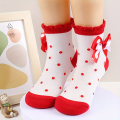 3 Pairs Girls Lace Dot Pattern Crew Socks