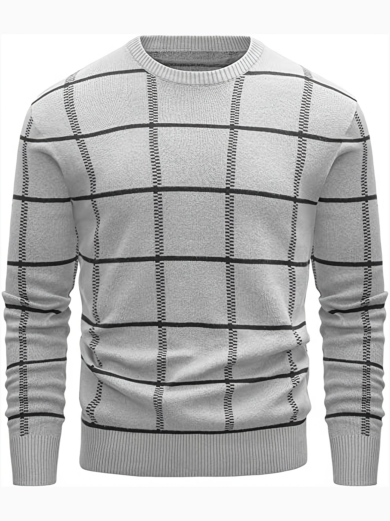 Men's Casual Plaid Sweater Loose Fit Comfy Pullover