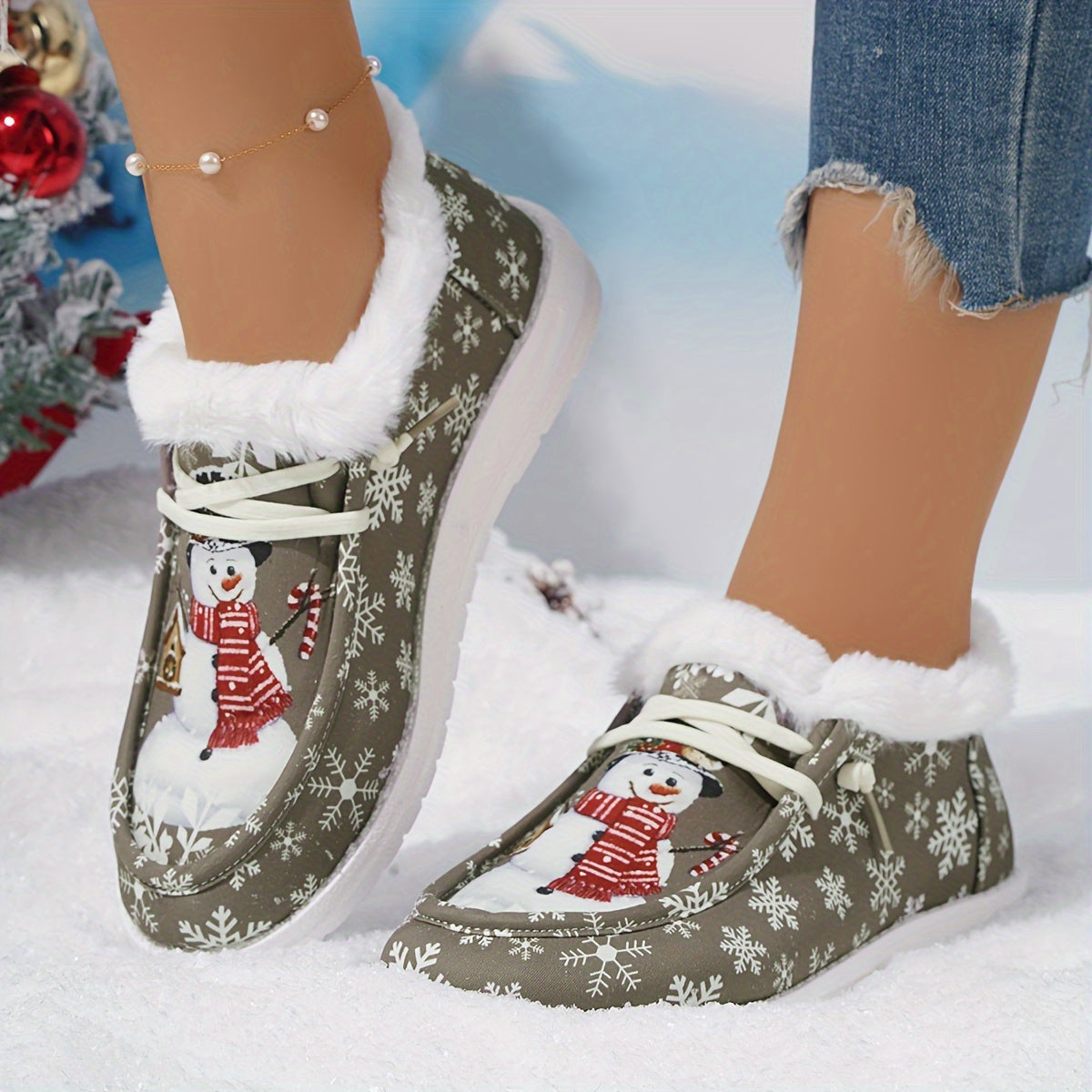 Christmas Snowman Pattern Thickened Warm Winter Outdoor Sneakers