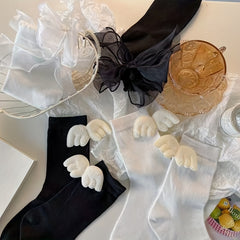4 Pairs Girls Bowknot Wings Doll Knee High Socks