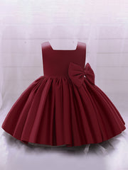 Girls Cute Bow Pleated Gown Dress Sleeveless Baby First Birthday Baptism Dress
