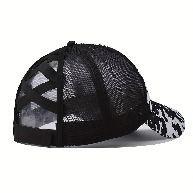 Leopard Cow Pattern Print Trucker Hat Mesh Baseball Cap Adjustable Dad Hat