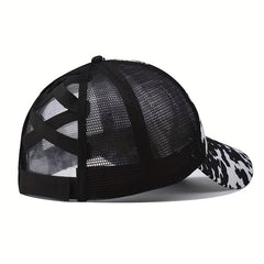 Leopard Cow Pattern Print Trucker Hat Mesh Baseball Cap Adjustable Dad Hat
