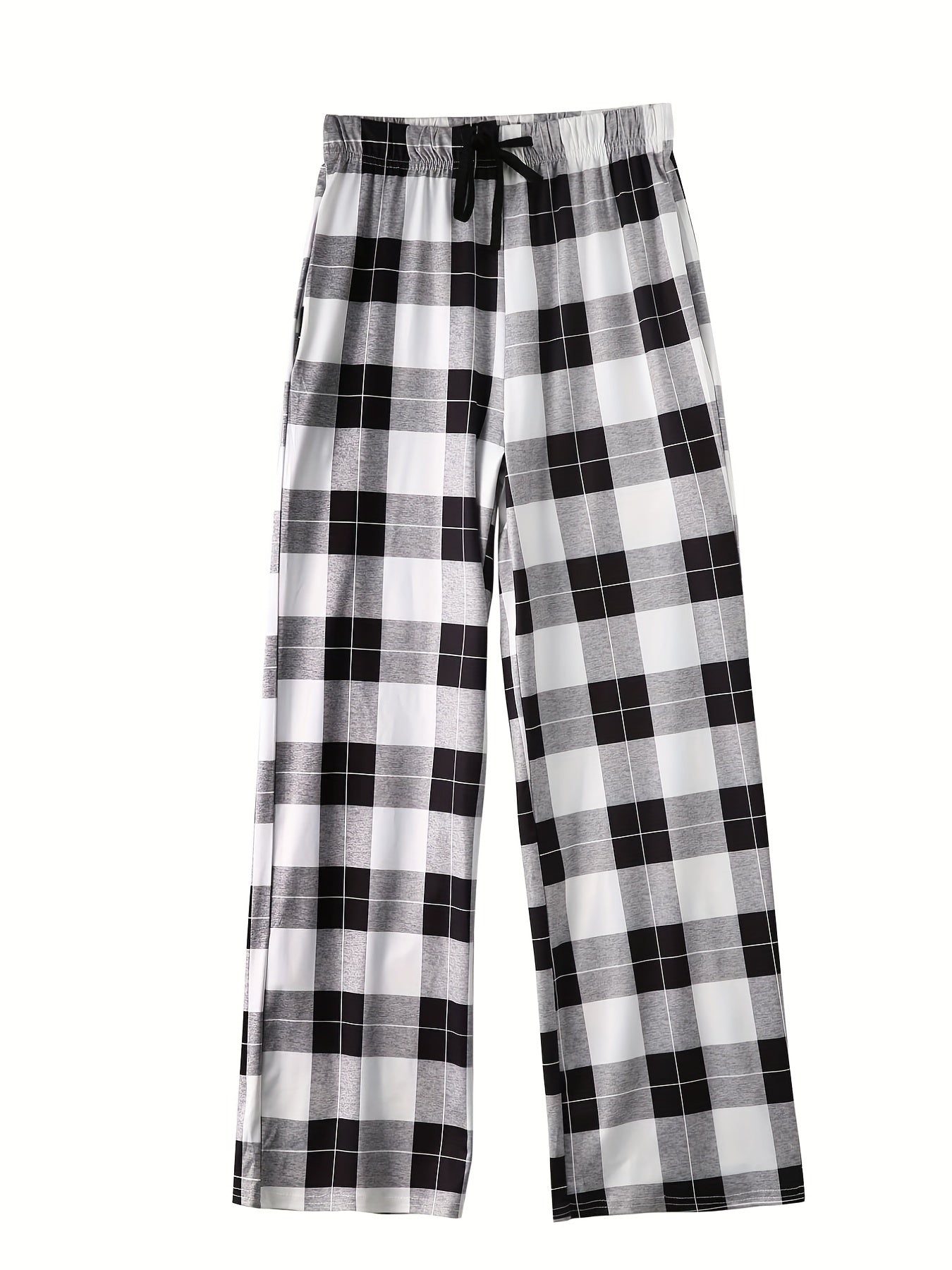 Plaid Print Drawstring Waist Pants Casual Straight Leg Pants