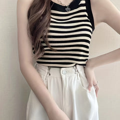 Striped Print Tank Top Casual Crew Neck Sleeveless Top