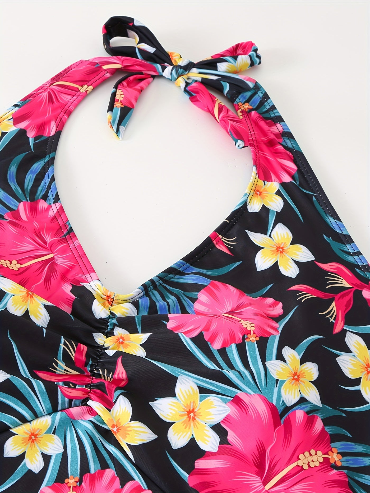 Boho Tankini Set Tropical Print Lace Up Halter Top & Panty Swimsuit