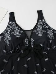 Floral Print V Neck One Piece Swimsuit
