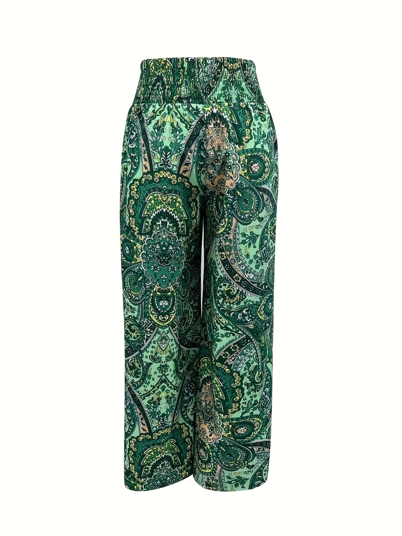 Floral Print Wide Leg Pants Casual Shirred Waist Pants