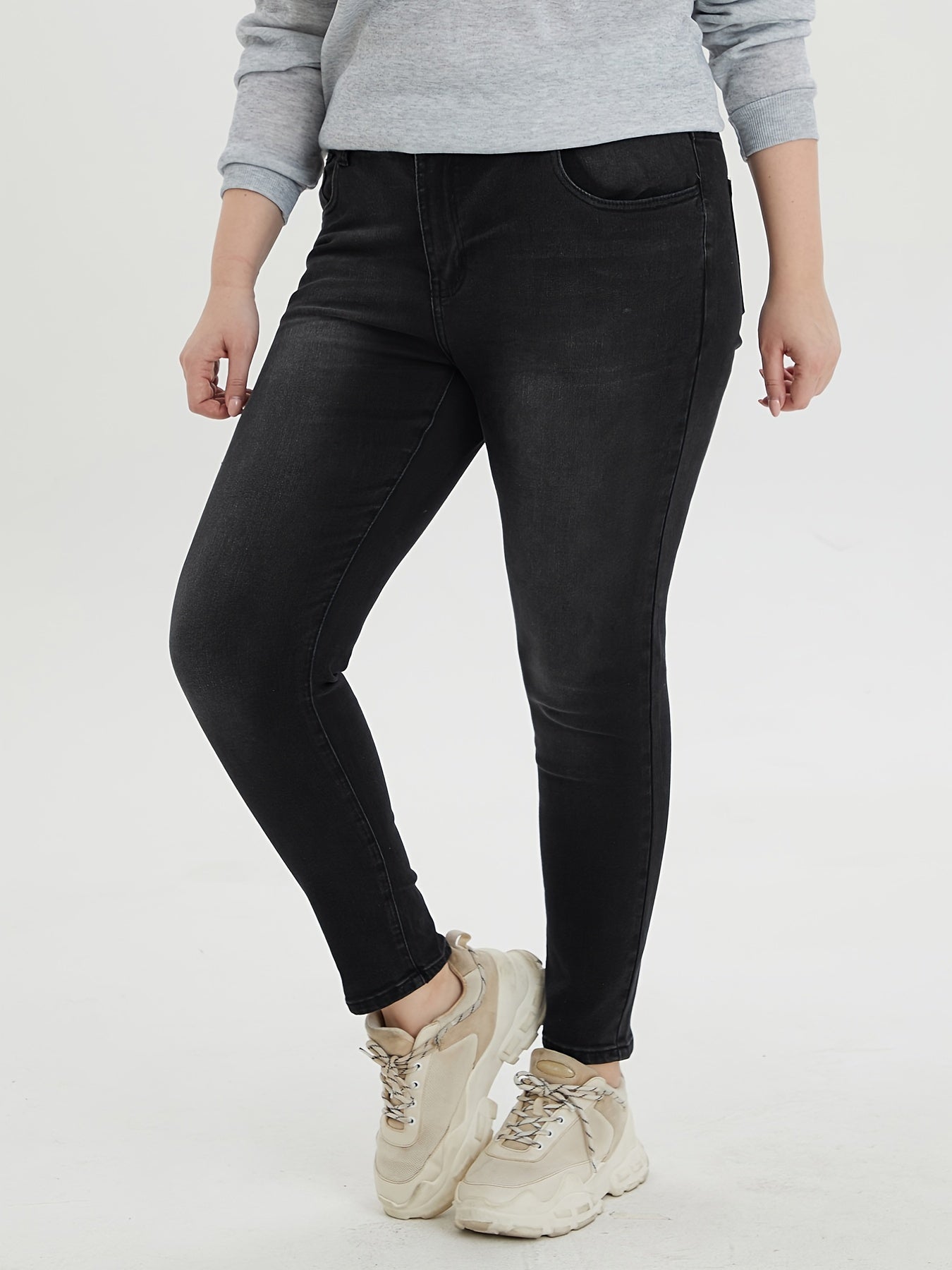 Casual Jeans Women's High Stretch Tapered Leg Washed Jeans