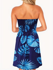 Tropical Print Tube Dress Off Shoulder Midi Dress Women's Clothing