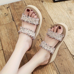 Women's Double Strap Wedge Slide Sandals Slip On Platform Sandals
