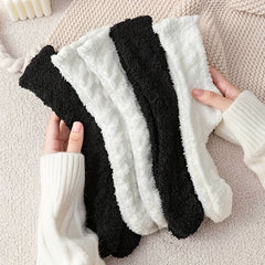 5 Pairs Fuzzy Socks Warm Mid Tube Women's Stockings & Hosiery