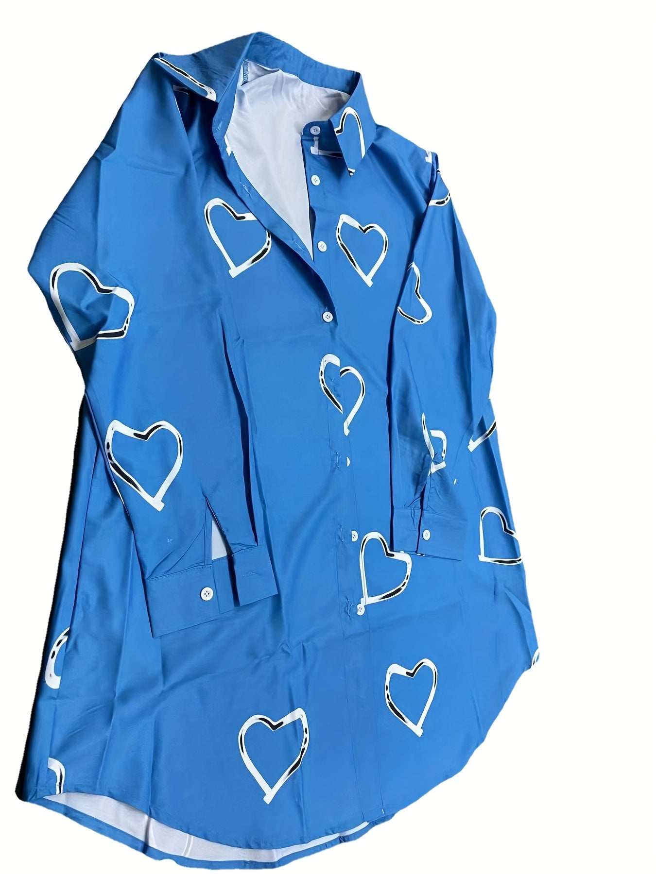 Heart Print Long Sleeve Shirt Dress