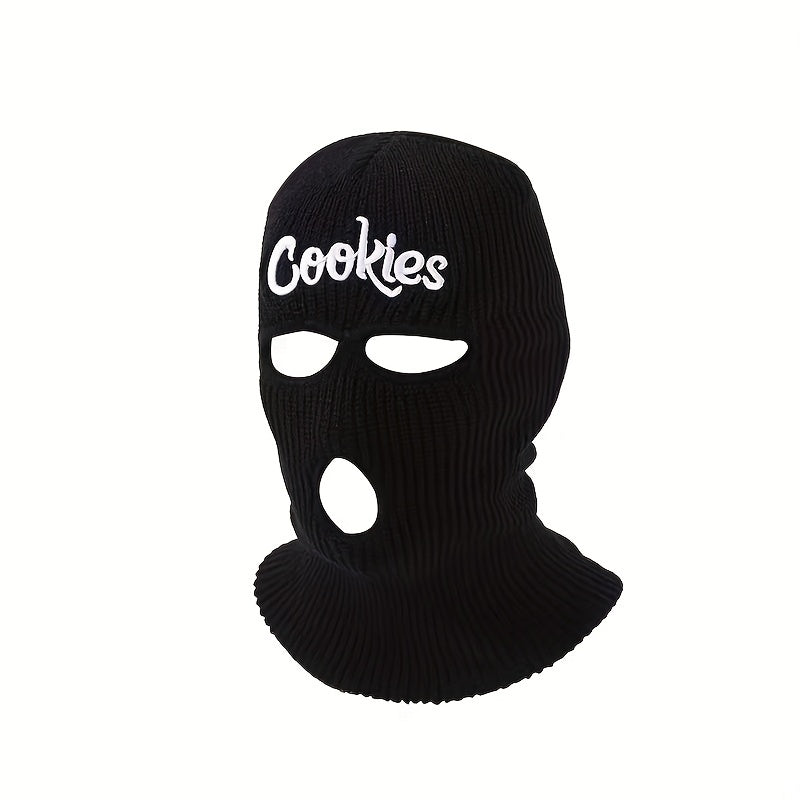 Unisex Thermal 3 Hole Balaclava Hat Cookies Embroidered Full Face Covering