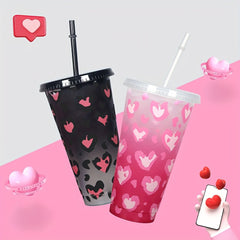 2pcs 710ml Leopard Print Cups with Lids & Keychains, Reusable Coffee Cup