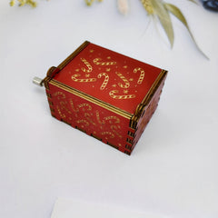 Christmas Music Box Hand Cranked Wooden Red Music Box