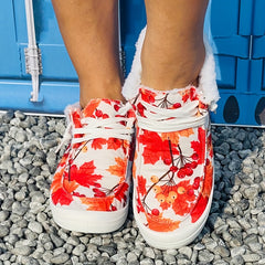 Maple Print Warm Sneakers Lightweight & Comfortable Flat Shoes