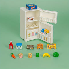 17pcs Mini Fridge Toy Simulated Food Set Dollhouse Kitchen Role Play