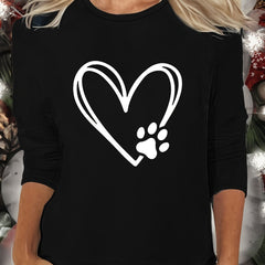 Heart Print Lounge Top Long Sleeve Crew Neck