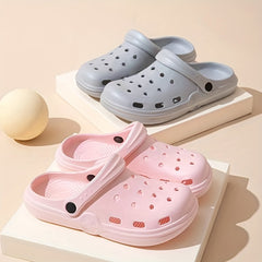 Women's Solid Garden Clogs Hollow Out Closed Toe Slide Shoes