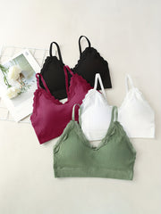 4pcs Girl's Lace Decor Ribbed Underwear Bralette For Teens 12-18 Years