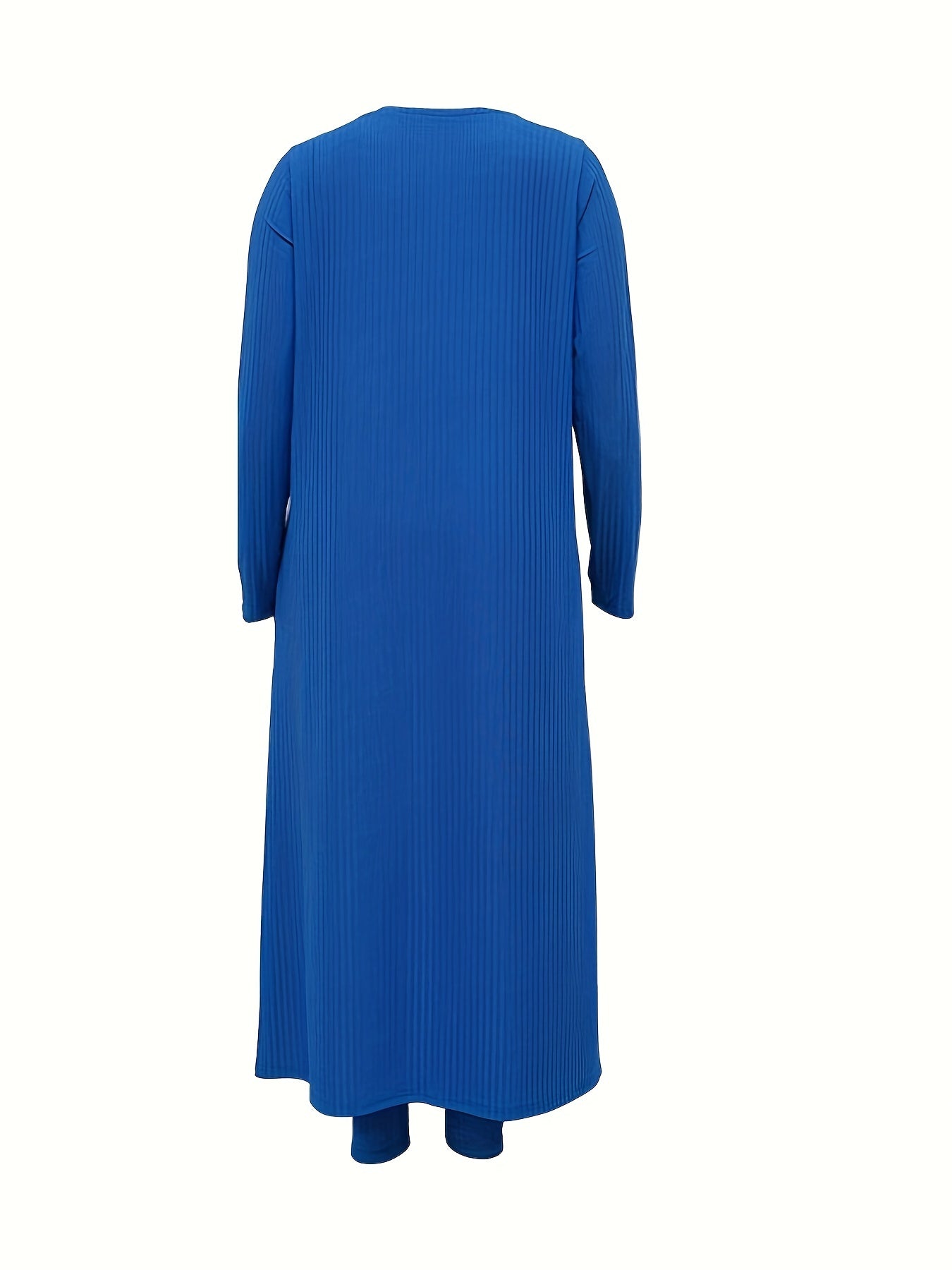 Solid Ribbed Cardigan, Top & Pants 3-Piece Set