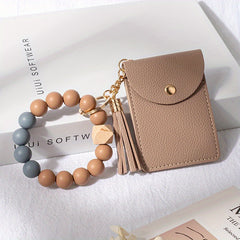 Silicone Bead Bracelet Card Holder Keychain Wallet Coin Purse