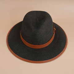 Straw Fedora Cap Plain Casual Jazz Hat Unisex Sunscreen Cowboy Hat