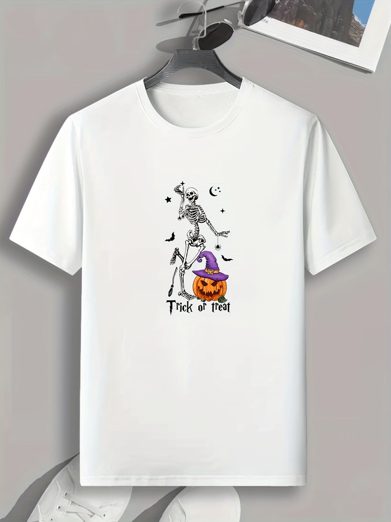 Halloween Skeleton & Pumpkin Pattern Print Men's T-shirt