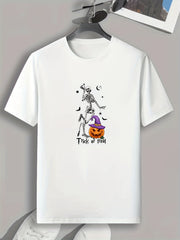 Halloween Skeleton & Pumpkin Pattern Print Men's T-shirt