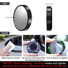 2Pcs Blind Spot Car Mirrors 2 Inch HD Glass Convex 360 Wide Angle Mirror