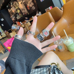 Alloy Finger Watch Square Men And Women Couple Ring Watch