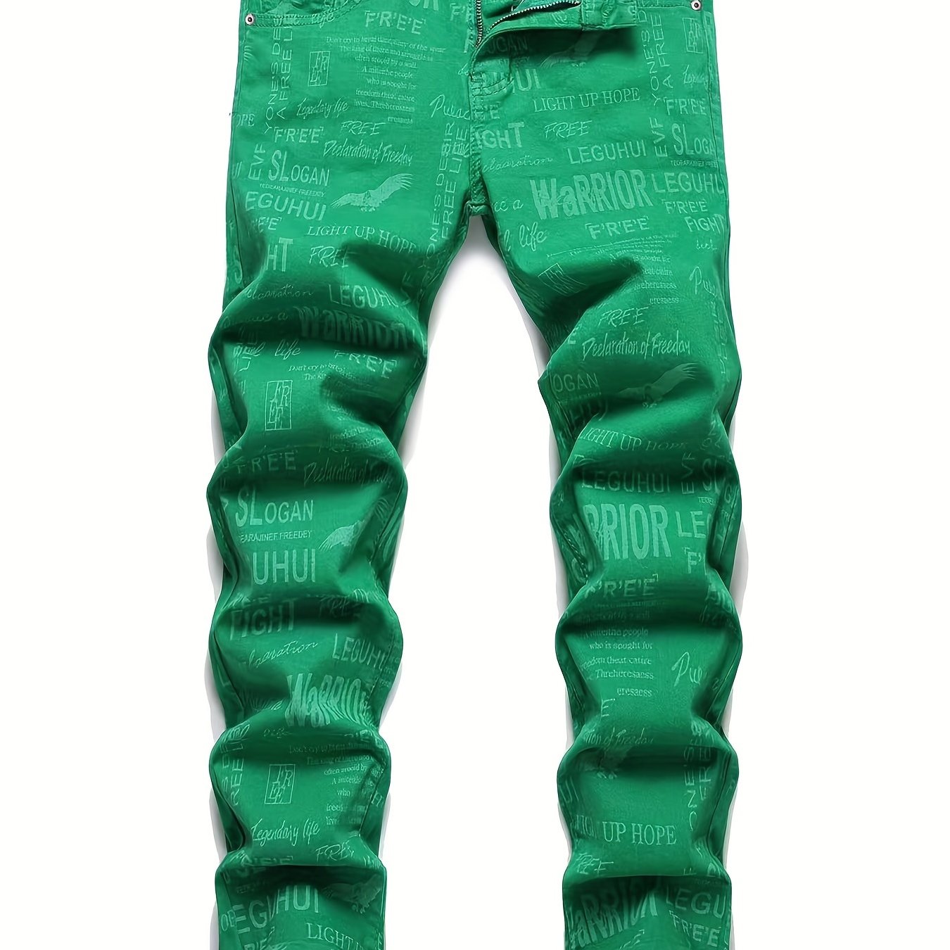Men's Winter Casual Alphabets Print Slim Fit Straight Jeans