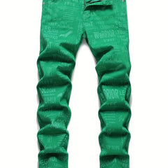 Men's Winter Casual Alphabets Print Slim Fit Straight Jeans