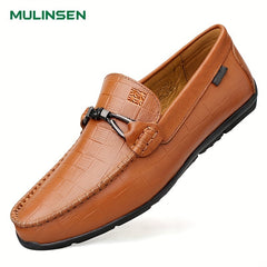 Men's Leather Plaid Bit Dress Shoes Soft Sole Slip On Formal Shoes