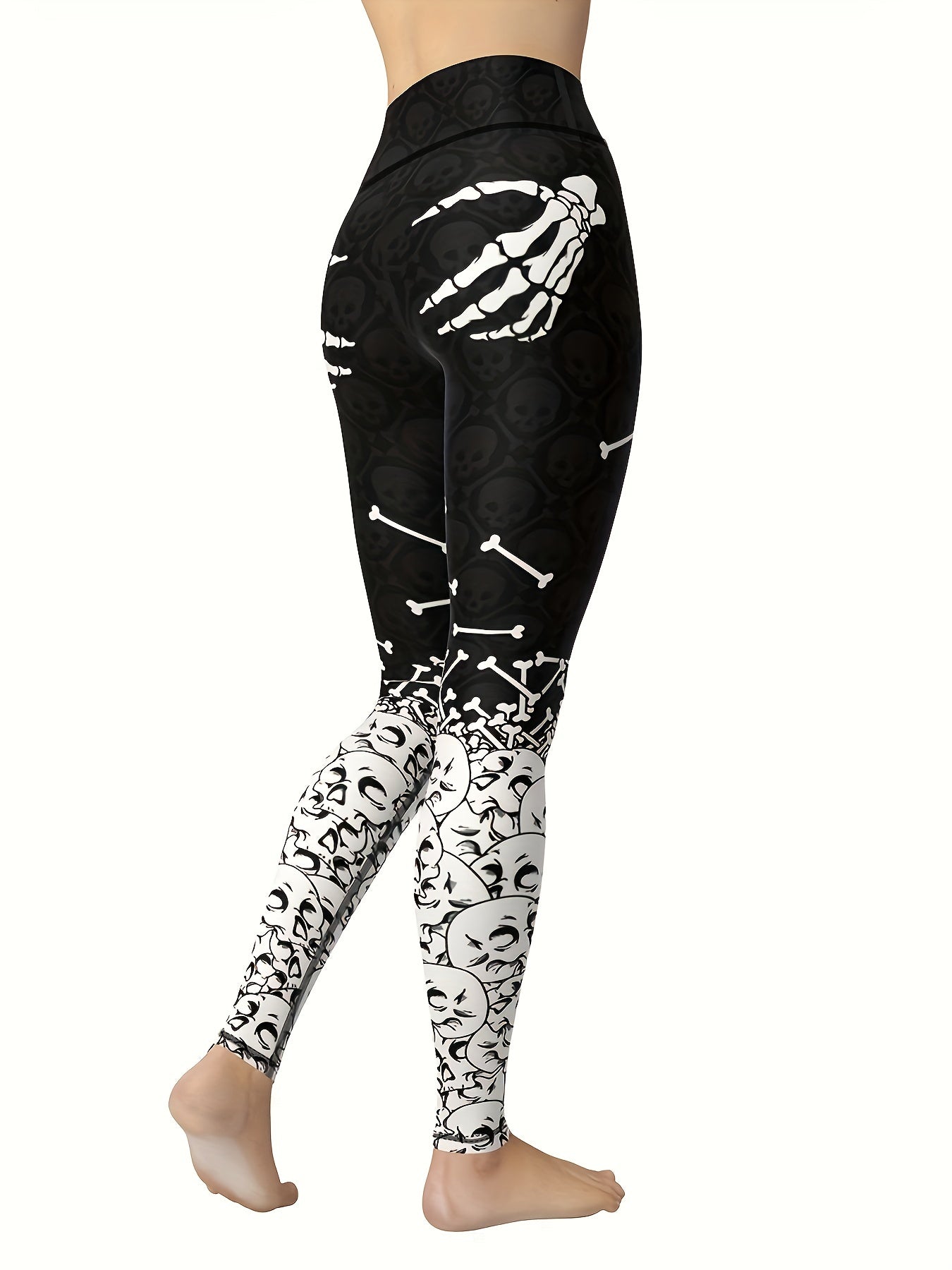 Bone Print Leggings Sports Fitness Yoga Running Trousers Women's Activewear