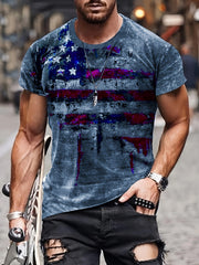 Men's Retro Flag Print Sports T-shirt for Summer