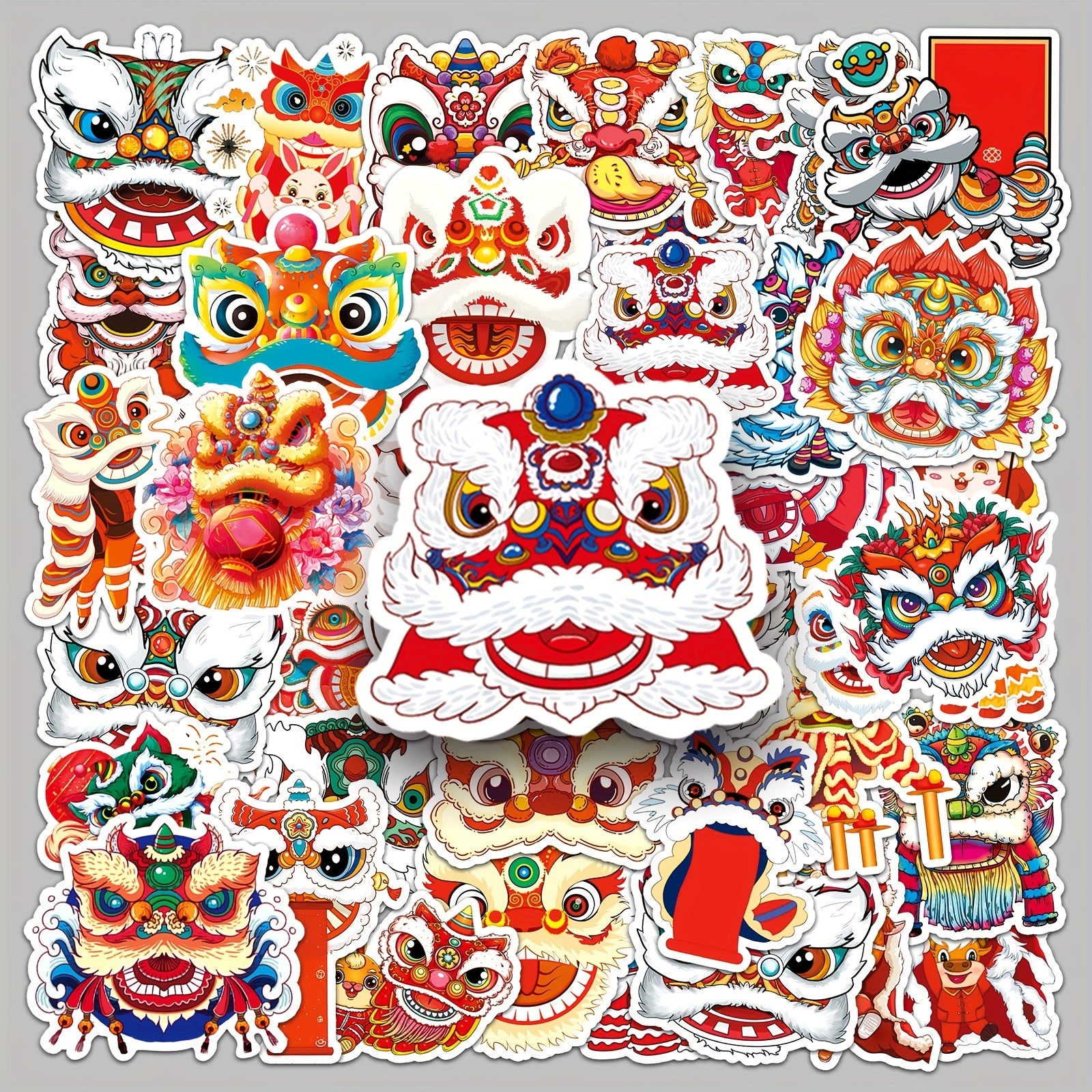 50pcs Lion Dance Cartoon Stickers Chinese Traditional Culture Luggage Decoration