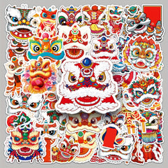 50pcs Lion Dance Cartoon Stickers Chinese Traditional Culture Luggage Decoration