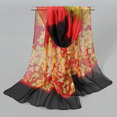 Chiffon Scarf Gradient Flower Print Shawl Sunscreen Windproof Head Wrap