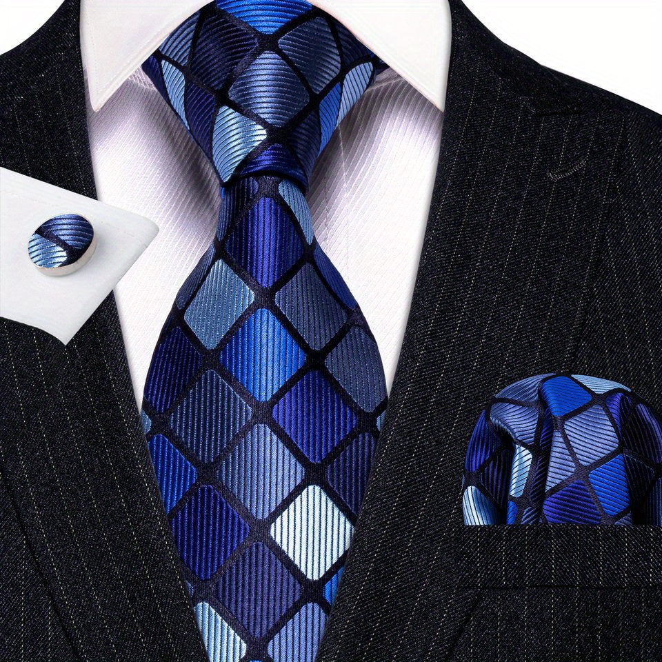 Barry Wang Classic Neckties For Men Royal Paisley Plaid Striped Tie Set