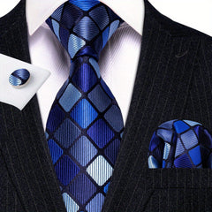Barry Wang Classic Neckties For Men Royal Paisley Plaid Striped Tie Set