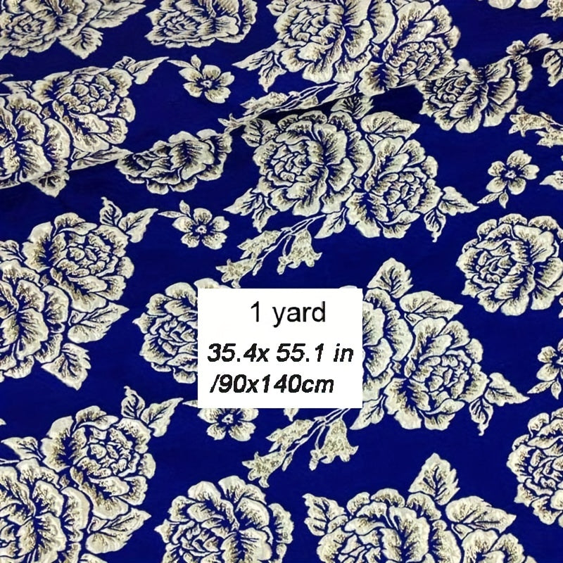 Thick Jacquard Brocade Rose Fabric Dress Metallic Golden Yarns Width 55in