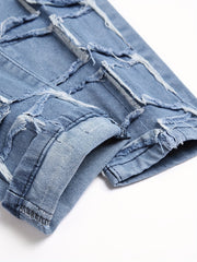 Slim Fit Raw Trim Jeans Mens Distressed Denim Pants