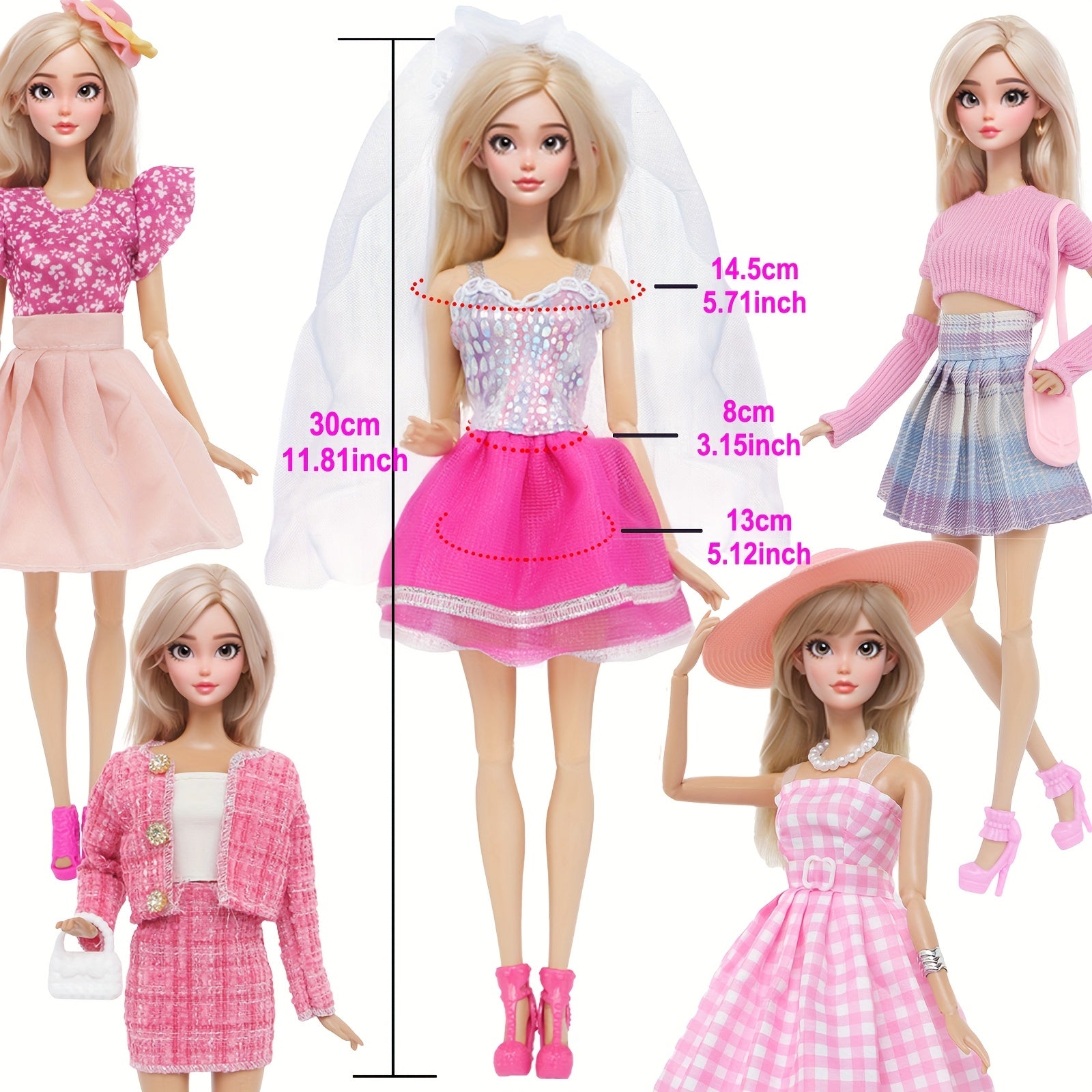 11.5-inch Doll Clothes Set - Outfits, Accessories, Shoes, Bag, Hat, etc.