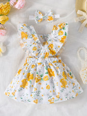 2pcs Baby Girls Floral Dress & Headband Set Clothes