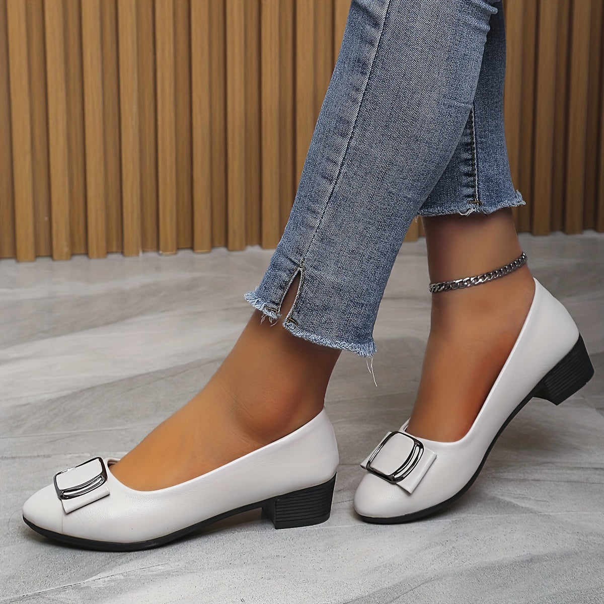 Women's Pointed Toe Slip On Work Heels with Bow Decor