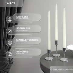 4pcs Smokeless Tapered Home Candles, 8-Hour Burn, for Home Decoration